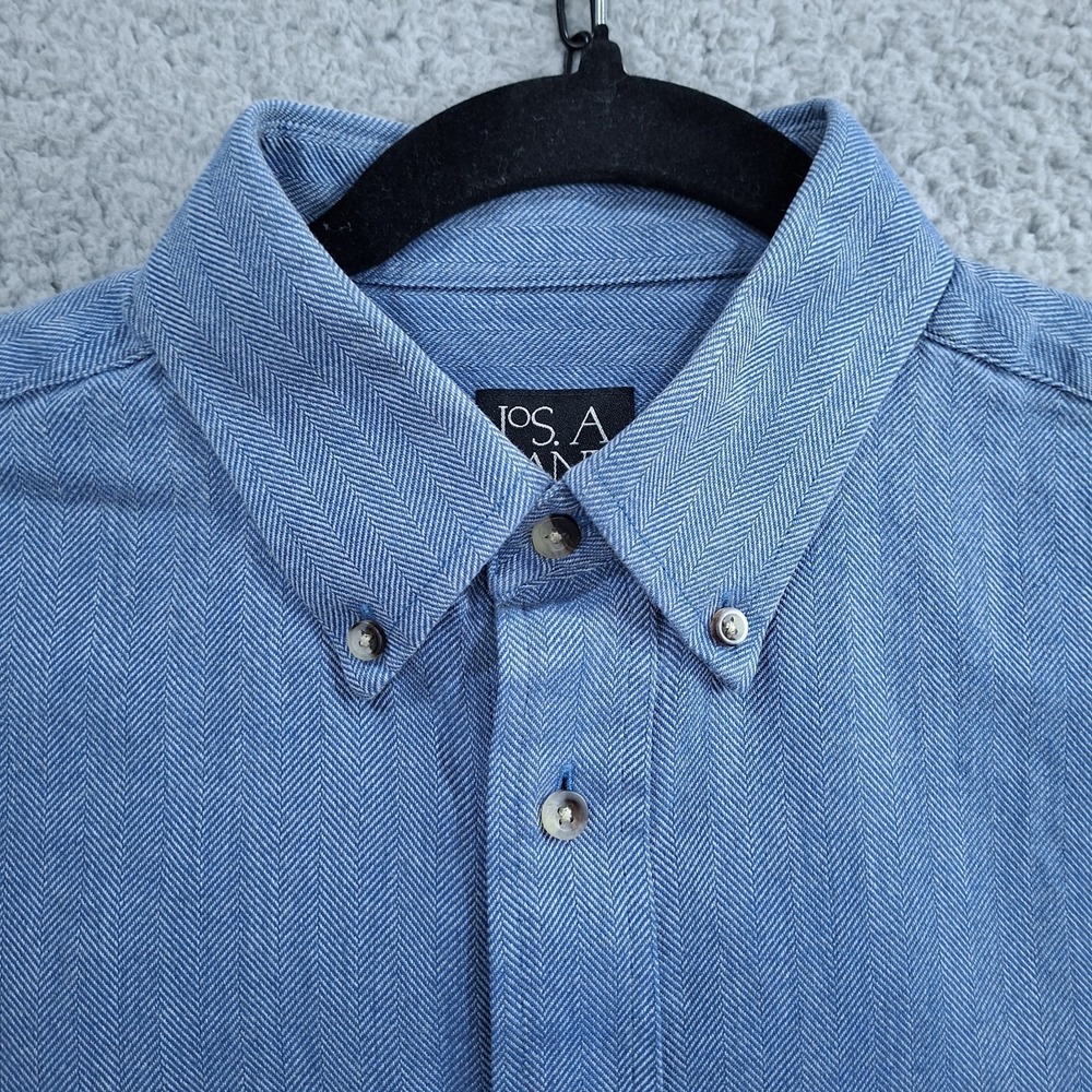 Jos. A. Bank Traveler Shirt Mens Medium Chambray Herringbone Button Down Classic